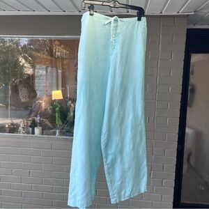 Cut Loose Mint Green Linen Wide Leg Pants Button Fly Tie Waist M